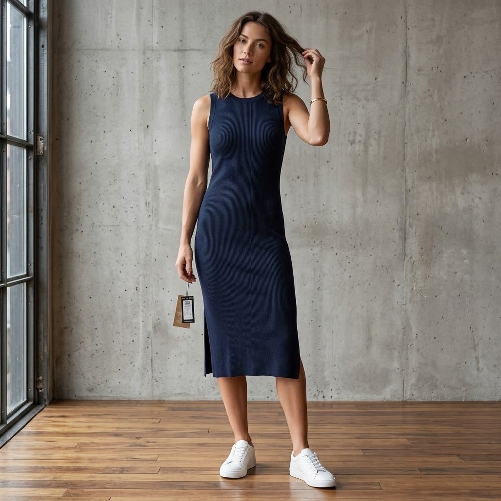Vero Moda Navy Blazer Ribbed Sleeveless Midi Dress New Lexsun Medium Women
